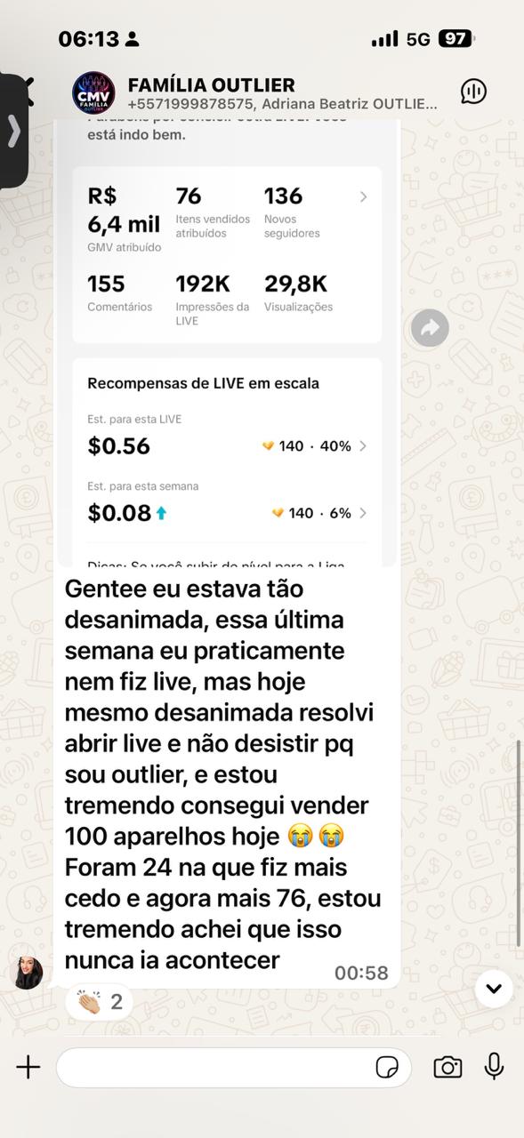 Print de resultado de aluna 1 da Comunidade CMV